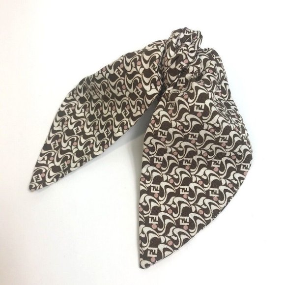 FENDI Silk logo Hair clipper silk Brown x White